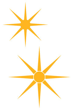 Eight-point starburst icons. Celestial stars, compass-style sparkle symbols, radiant light icons for branding, UI, logos, stickers, social media, design projects. High-res PNG