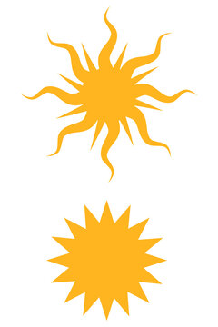 Abstract sun symbols on transparent background. Decorative sunshine icons with wavy sun rays, geometric starburst shapes for boho branding, astrology graphics, stickers, creative design. High-res PNG