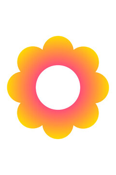 Gradient flower circle frame PNG isolated on transparent background. Vibrant floral border with pink, orange and yellow gradient petals for social media graphics, stickers, branding, photo layouts