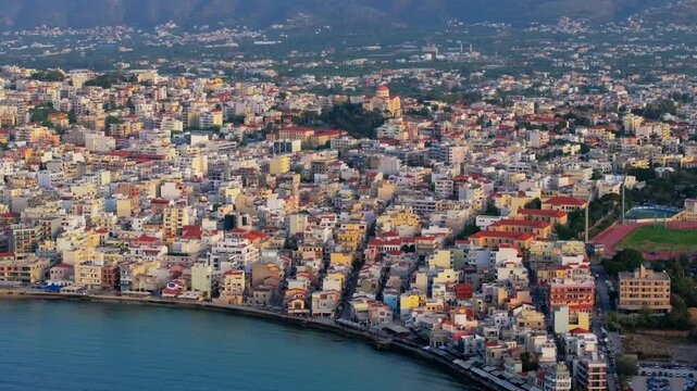 Beautiful Old city, Greece and best scenic places - panorama of picturesque old town Chania. Crete island, Panoramic of the old Venetian port and lighthouse during the blue hour, Travel Concepts