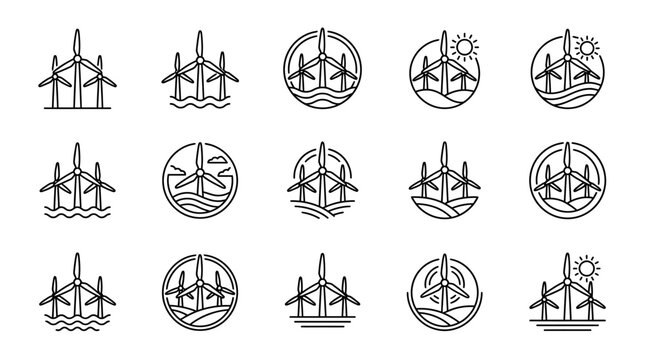 Wind Turbines Renewable Energy Icons.