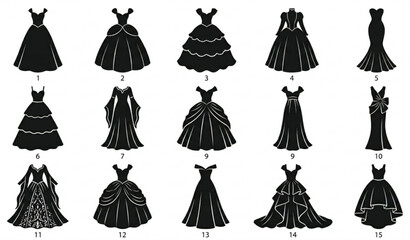 Royal Princess Gown Silhouette Collection with Fairytale Fashion Vector © Tohosina