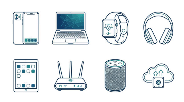 Various electronic devices and gadgets arranged together on a surface for connectivity and technology demonstration