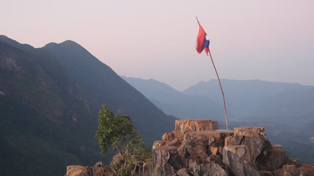 Laotian flag at Nong Khiaw viewpoint, Laos