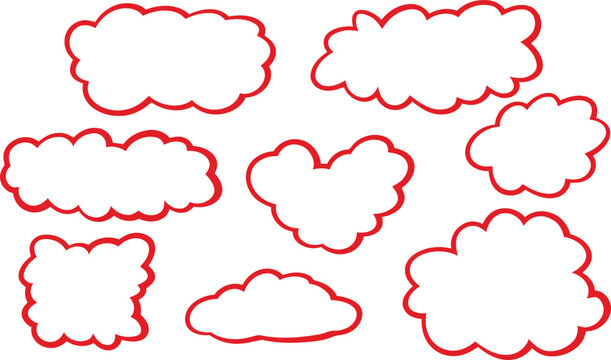 Red cloud outlines vector set speech bubbles thought balloons and shapes