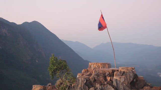 Laotian flag at Nong Khiaw viewpoint, Laos