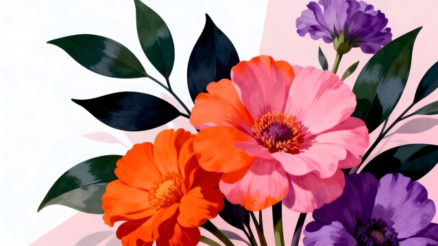 Colorful floral bouquet with leaves
