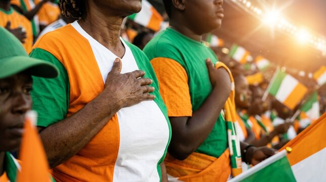 Torcedores com as cores da Costa do Marfim em um evento esportivo