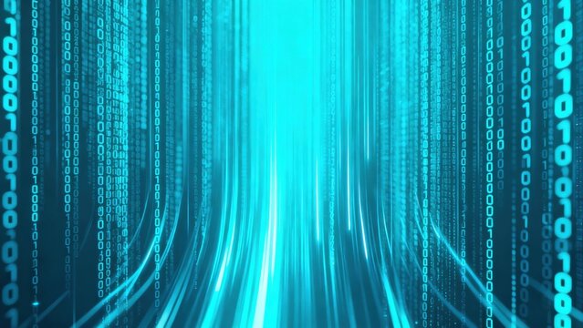 Digital binary code streams in blue