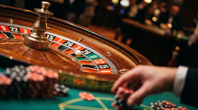 Roleta em um cassino com fichas e uma bola