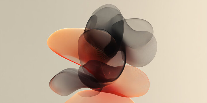 Abstract fluid shapes forming transparent red and black layers