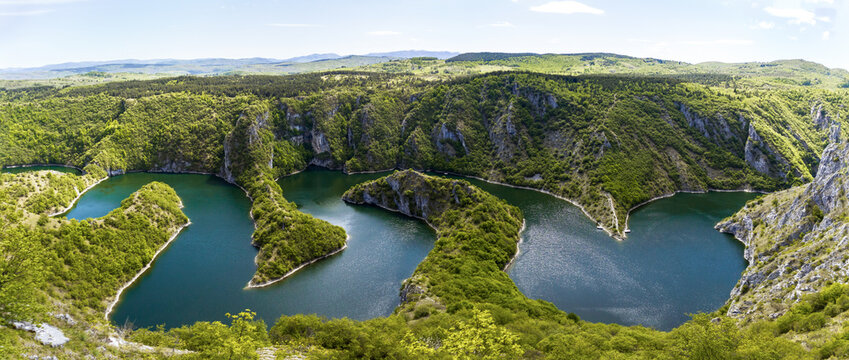 Meanders of the Uvac River in Serbia. Uvac River meandering through the mountains.