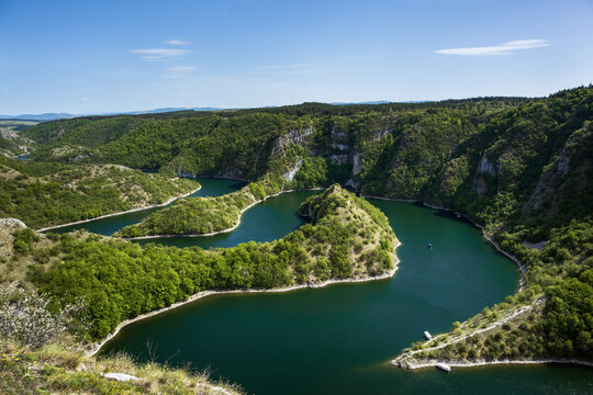 Meanders of the Uvac River in Serbia. Uvac River meandering through the mountains.