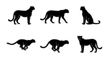 Black Panther Silhouettes Set, Wild Cat Poses Vector Collection, Feline Animal Graphics for Wildlife Design © Rubina