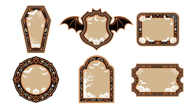 Collection of six blank Halloween-themed frames with spooky designs ready for your custom text or images