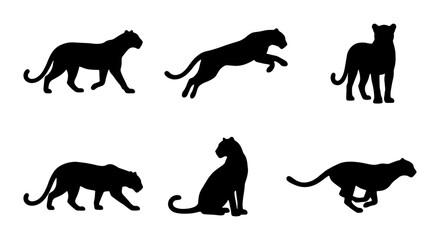 Black Panther Silhouettes Vector Set: Dynamic Poses, Wild Animal Graphics, Elegant Feline Forms, Graphic Resource Collection © Abdul