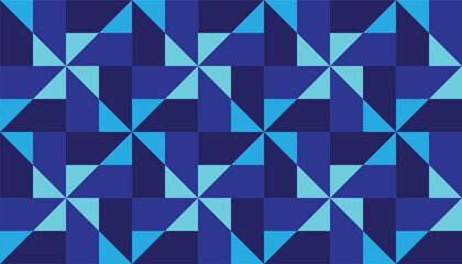 Fototapeta premium Seamless geometric pattern with abstract blue pinwheel shapes.