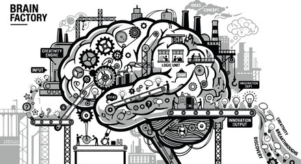 Brain factory concept with industrial elements and creative ideas © Sakib