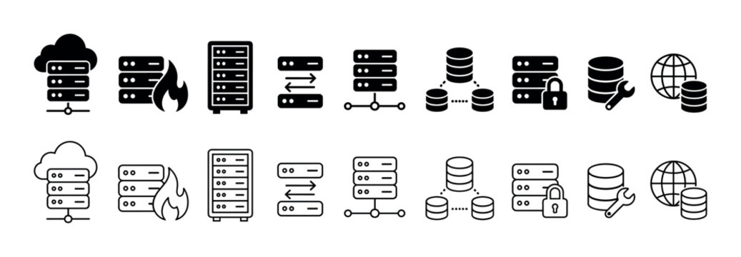 Collection of server and database icons representing cloud, security, and network concepts