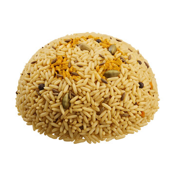 Mound of spiced rice with cardamom, cumin, and peppercorns