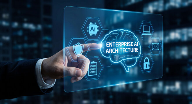 Business technology, AI architecture, futuristic interface, innovation concept
