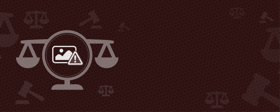 Law abstract background with a scales of justice icon and a warning symbol, providing ample copy space for legal text, law firms, legislation topics, and professional juridical concepts.