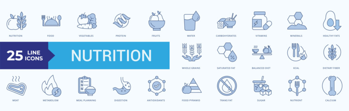 Nutrition  Icon Set Illustration Vector Blue Line Style
