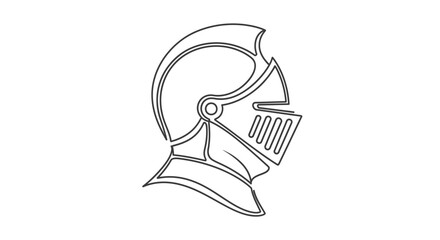 Naklejka premium Medieval Knight Helmet Line Art Illustration. Historical Armor Profile Drawing. Graphic Resource for Heraldry, Chivalry, and Protection.