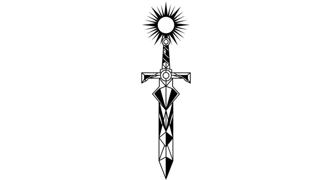 Minimalist geometric sword illustration with sun pommel