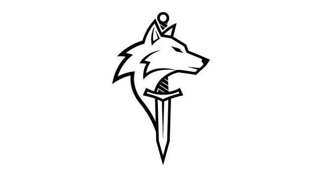 Minimalist wolf head and sword mascot logo icon