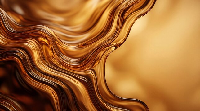 Abstract Luxurious Flowing Liquid Gold and Amber Waves Background with Reflective Texture