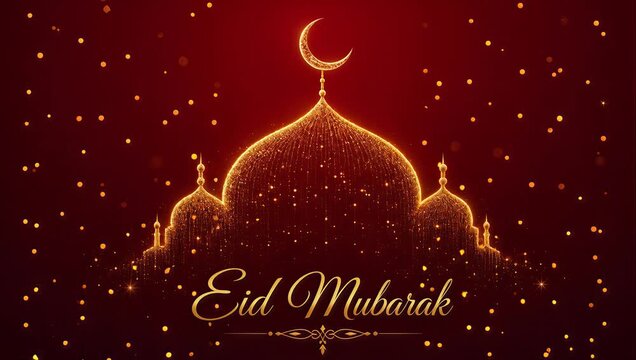 Golden Sparkle Mosque Dome Eid Mubarak Celebration Banner