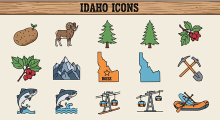 Obraz premium Idaho Icons Collection A Visual Representation of the State's Natural Beauty and Resources