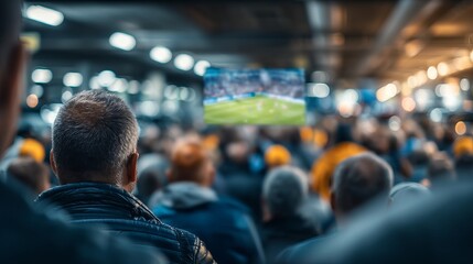 Fototapeta premium Crowd Watching Soccer Match in Underground Parking Level