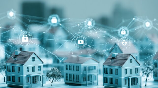 Visual shows interconnected networks promoting safety in neighborhoods with healthcare symbols and space for public awareness messaging.