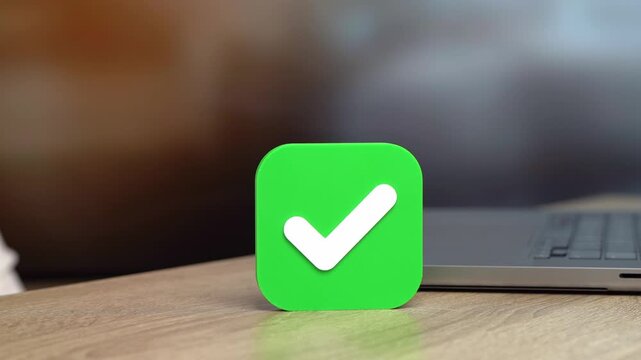 Women holds a green checkmark. Symbol of approval and agreement in business decisions. Getting the green light to start a project, confirm a contract or approve a strategy