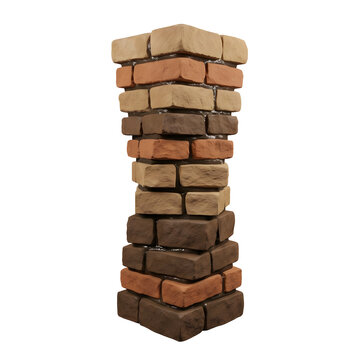 Realistic 3D render of a brick column with varied colors