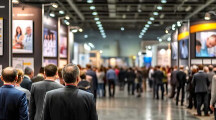 Fototapeta premium Business professionals attending a networking event in large modern exhibition hall