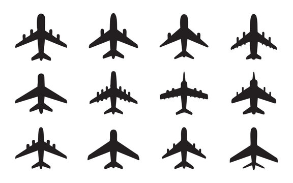 Collection of diverse airplane silhouettes for aviation and transport concepts.