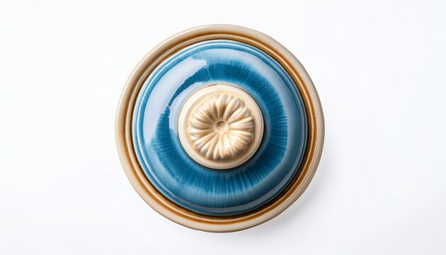 decorative cream blue terracotta cabinet knob isolated on a white background