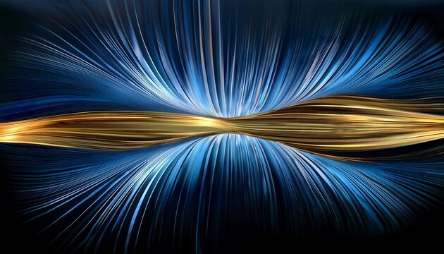 loud abstract visual pressure waves in shades of blue and gold flowing gracefully against a dark background creating a dynamic and fluid composition