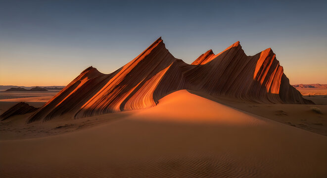 Sandstone Ridge Formation in Namib Desert during Golden Hour sunset