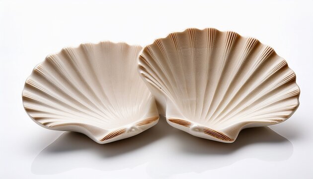honed travertine scallop shell soap dish on a white background