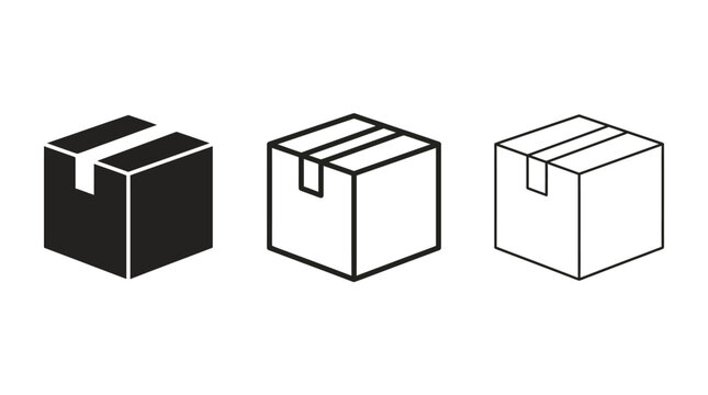 Minimalist box designs in solid, outline, and monoline styles