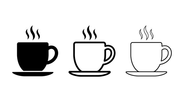 Minimalist coffee cup icons: silhouette and outline designs for cafe themes