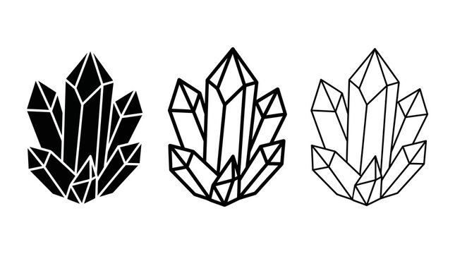 Geometric crystal silhouettes in modern black and white design