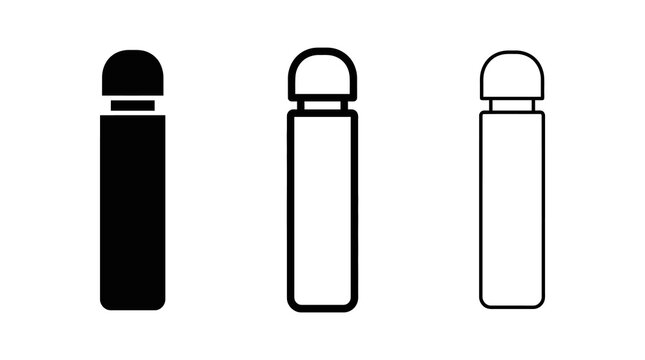 Minimalist thermos bottle symbols in different styles on white background
