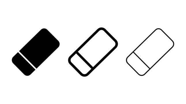 Minimalist eraser icons: solid, outline, and simplified designs for creative projects