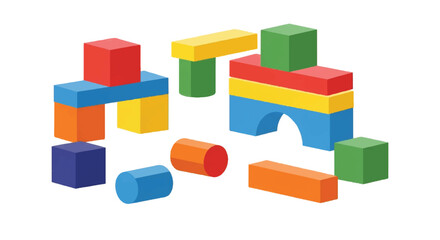 Fototapeta premium Colorful Building Block Toys with Scattered Pieces for Creative Play and Stacking Fun.