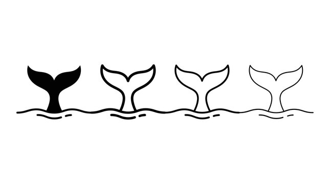 Minimalist whale tails silhouette in sequence on white background
